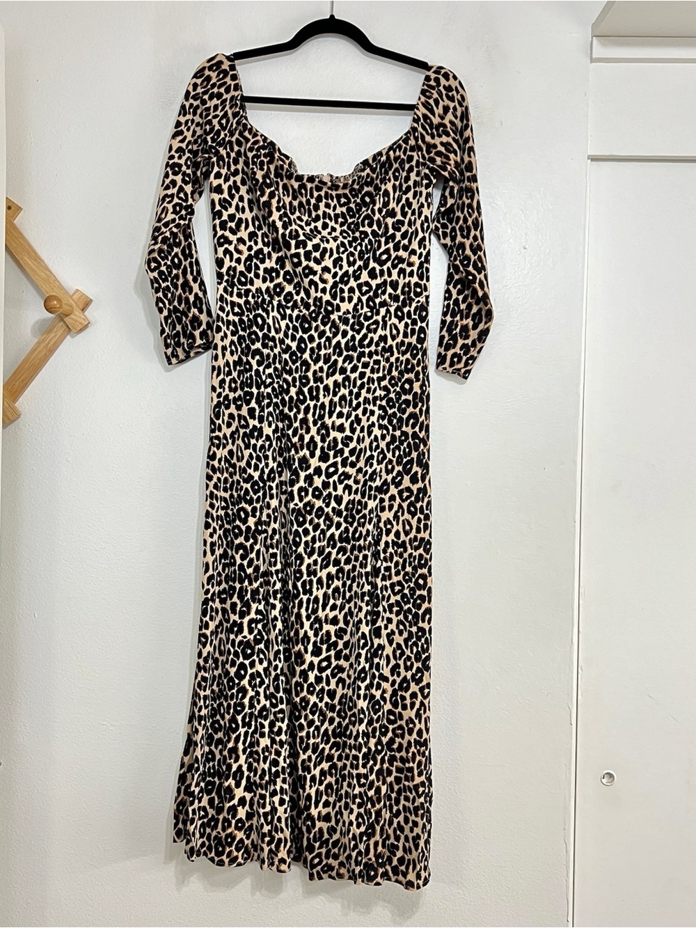 NEW Reformation Ballari Leopard Print Square-Neck Midi Dress, Large